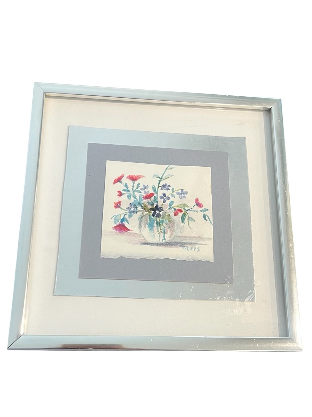 Small Watercolor Flowers And Vase Signed Gripps